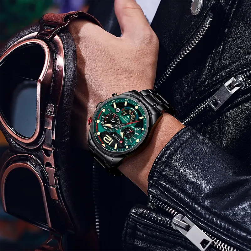 Curren Chronograph Green Black Dial Men's Watch | 8395